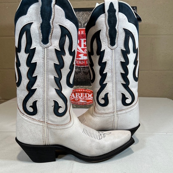 Laredo Western Boots White & Green Distressed Snip Toe Block Heel - Picture 5 of 9